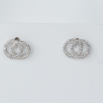 Sterling Silver/CZ Double Loop Stud Earring
